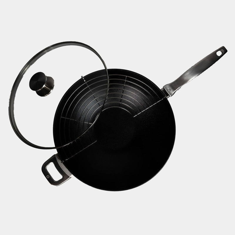 CXD Induction 32x9.5cm 5L wok with glass vented lid