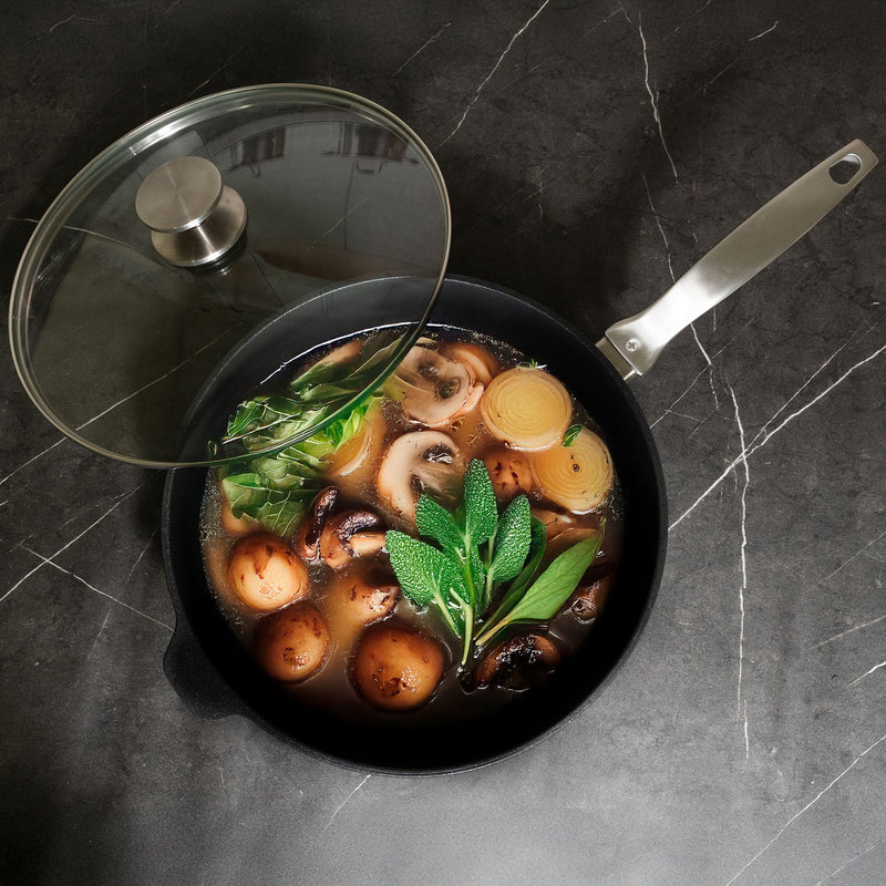 CXD Induction 28x7.5cm 4.2L deep saute pan with glass vented lid