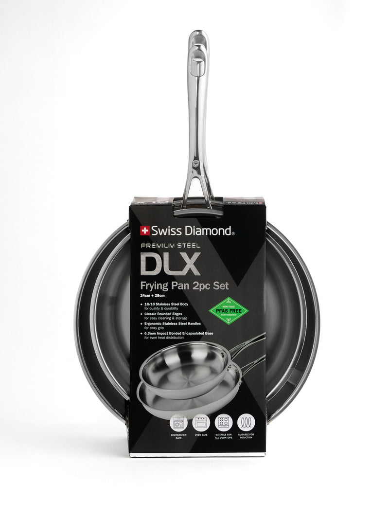 Premium steel DLX 2pc fry pan set half gift box packaging