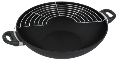 XD Nonstick Wok with Lid & Tempura Rack - 36cm X 9.5cm 6L (18cm FLAT SOLID BASE)