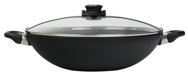 XD Nonstick Wok with Lid & Tempura Rack - 36cm X 9.5cm 6L (18cm FLAT SOLID BASE)